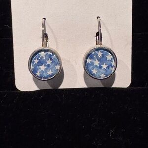 Blue Round Star Earrings